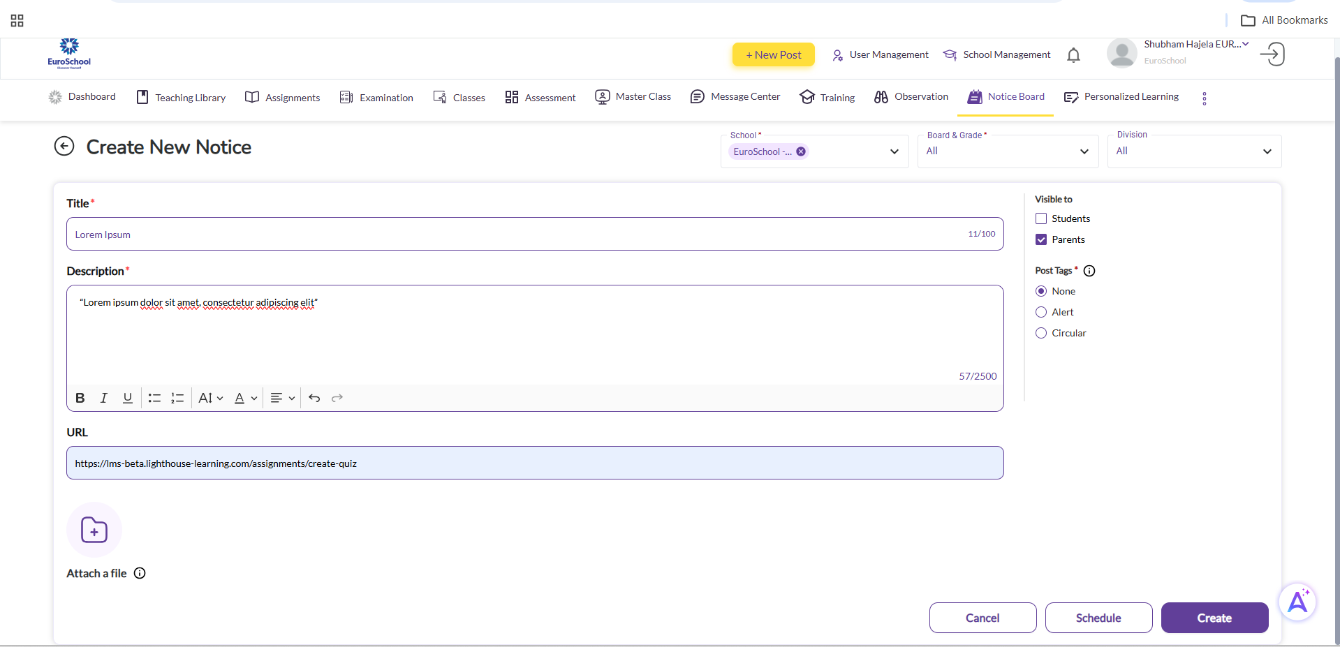 Create & Manage Notice Board – Argus Support Hub